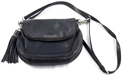 MICHAEL KORS Weston Navy Blue Leather Foldover Zip  Crossbody  Hand Bag TASSEL • $117.01