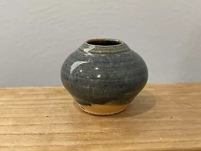 Studio Pottery Miniature Vase / Pot W/ Blue Partial Glaze • $35