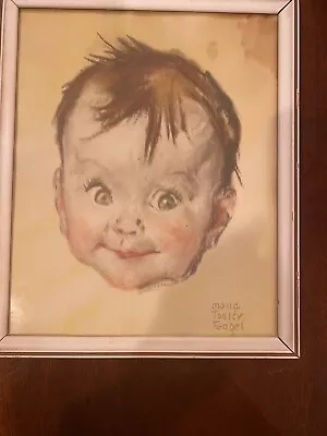 Vintage Maud Tousey Fangel 1935 FRAMED Signed Baby Boy Lithograph 17” 15” • $20