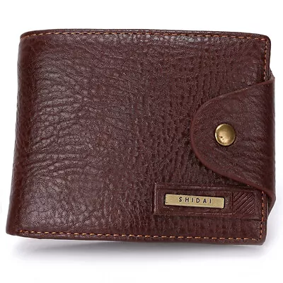 Men's Bifold Leather Card Holder Wallet With Flap Coin Pocket Convenient Purse • $8.09