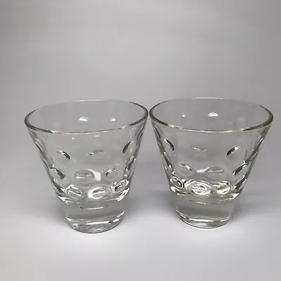 Vtg HAZEL ATLAS  DOTS CLEAR  2 WHISKEY / DOUBLE SHOT SKOL GLASSES 3  Retro • $11.95