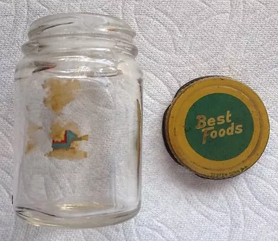 Vtg BEST FOODS MAYONNAISE Jar With Metal Lid/4 Oz/3  Tall/Triangle Maker's Mark. • $24.99