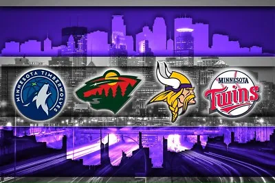 MINNESOTA  Sports Poster Minnesota Vikings Twins Twolves Wild 16x20in Free Ship • $24.99