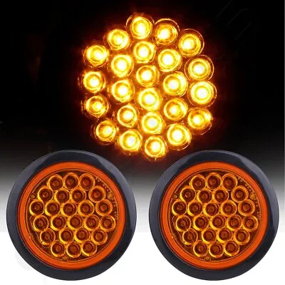 2X Amber 4 Inch 24Bulbs LED Round Turn Tail Brake Marker Light Truck Trailer • $12.74