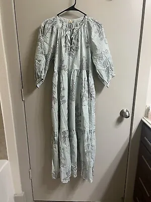 Matta Cotton Stripe Green Floral Summer Dress Sz L (item B12.2) • $170