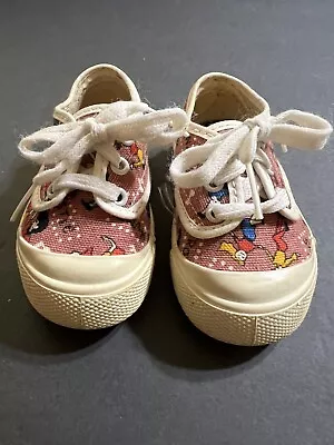 Vintage Baby Shoes Sneakers  Canvas & Rubber  Size 2 Made In USA Disco Theme • $10.99