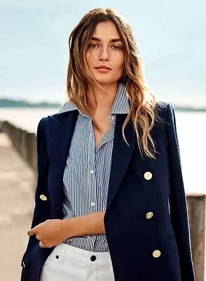 ZARA WOMEN NEW DOUBLE BREASTED BLAZER NAVY JACKET 8255/703 Size S • $119.99