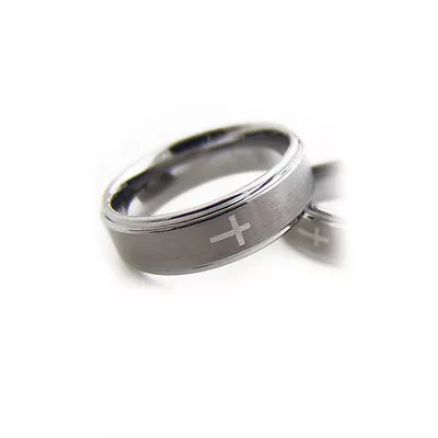 8mm Men's Step Edge Cross Design Tungsten Carbide Ring • $38.24