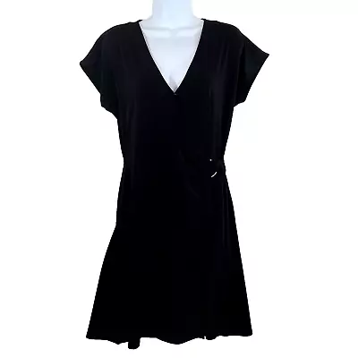 MICHAEL Michael Kors Womens Black Ring Wrap Dress Size L Cross-Over V-Neck Snap • $35