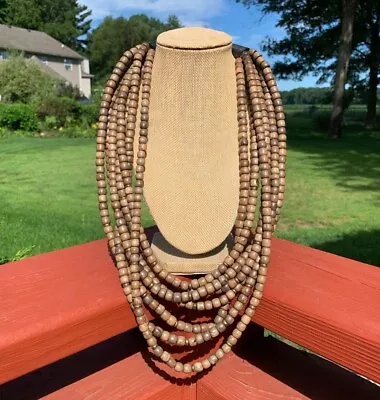 Vintage Gerda Lynggaard Monies Runway Brown Gold Coconut Bead Necklace 7 Strand • $99.99