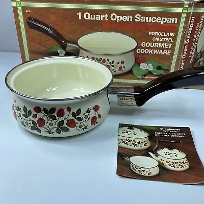 Vintage Sheffield Enamelware Strawberries N' Cream 1 Quart Sauce Pan • $18.99