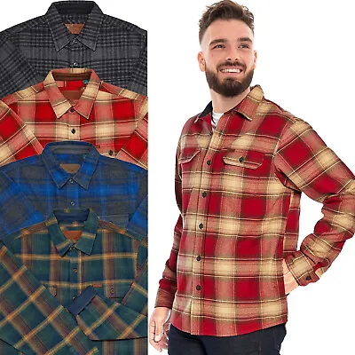 Mens Flannel Lumberjack Shirt Jacket Plaid Check Heavyweight Hand Warmer Pockets • £14.97