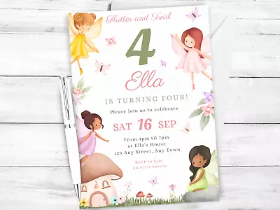 Fairy PERSONALISED Invitations Fairies Enchanted Garden Birthday Party Invite • £5.45