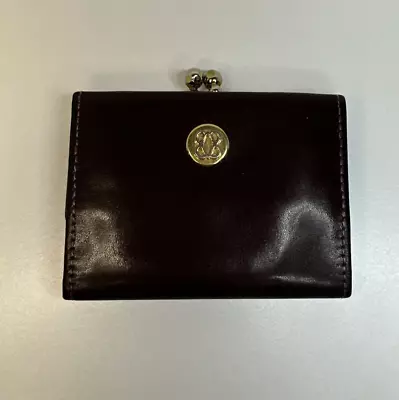 Vintage Bosca Kisslock Coin Wallet Full Grain Leather Small Burgundy Gold Snap • $26.99