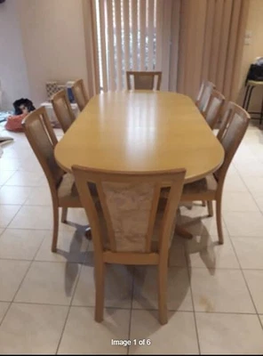 $900 • Buy Parker Oval Extendable Pedestal Dining Table & 8 Chairs In Smokey Oak Finish