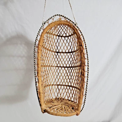 £13.62 • Buy Vintage Mini Wicker 12  Hanging Egg Chair For Dolls/Plants Basket Rattan Boho