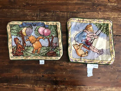 Vintage Disney Classic Pooh Needlepoint Lot Of 2 Tapestry Throw Pillows • $30