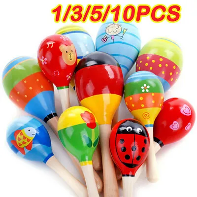 1/3/5/10PCS Wooden Maraca Baby Rattles Children Shaker Baby Education Toys Uk • £4.41