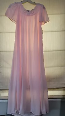 Miss Elaine Women’s Cap Sleeve Soft Sliky Sheer Blend Nightgown Long Length Pink • $14