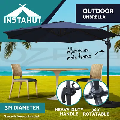 $147.95 • Buy Instahut Umbrella Outdoor Umbrellas Roma Cantilever Sun UV Beach 360 Degree Navy