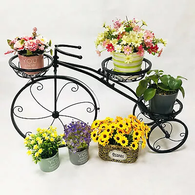 Metal 3-Tier Bike Plant Stand Flower Rack Shelf Bonsai Holder Home Garden Corner • $29.91