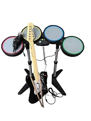 $200 • Buy Xbox 360 Rock Band Bundle Drum Set, Guitar W/ Strap, Mic, Game