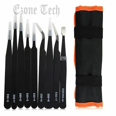 10pc ESD Tweezers Precision Set Stainless Steel For Electronics & Jewelry Repair • $8.96