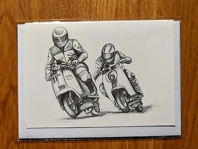 Racing Lambretta Scooter Greetings Or Birthday Card Blank Inside • £3