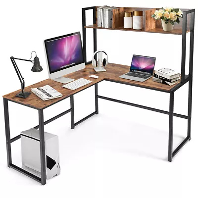 L-Shaped Corner Computer Desk Large PC Table Workstation With Storage Bookcase  • £108.95