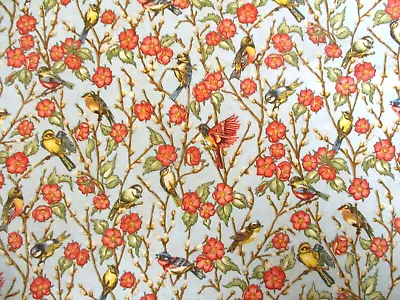 2-1/4 Yds Birds On Pussy Willow Branches W Flowers 100% Cotton Classic Cottons O • $14.50
