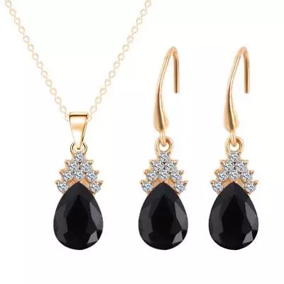 £3.99 • Buy Womens Crystal Jewellery Set Gold Necklace Earrings And Pendant Rhinestone Set