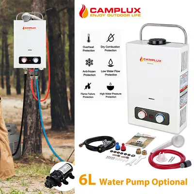 Camplux 6L Tankless Gas Water Heater 12V Pump Portable Hot Shower Camper Trailer • $169.99