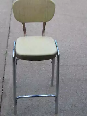 VINTAGE Old Yellow And Metal High Chair Bar Stool 35  Tall • $95