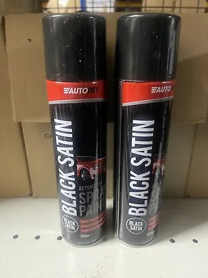2x Black Satin All Purpose Spray Paint Aerosol  Metal Wood Plastic • £9.99
