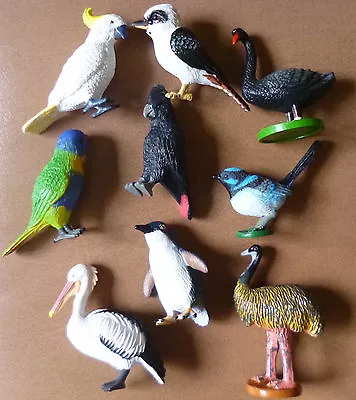 AUSTRALIAN BIRDS COLLECTION Of 9 Small REPLICAS Kooka Swan Emu Penguin Lorikeet • $34.95