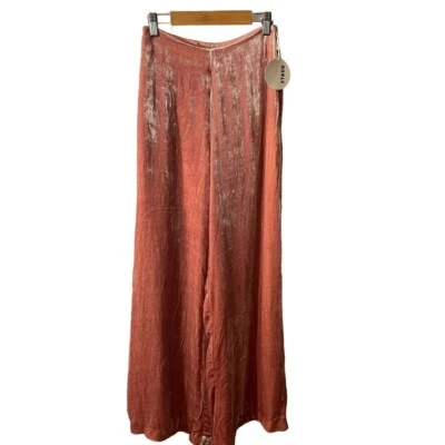 $120 • Buy STAUD Pink Velvet Silk Blend Side Zip Wide Leg Pants Size 0