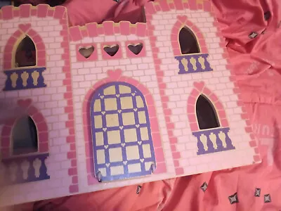 Melissa & Doug Fold & Go Wooden Princess Castle Good Used Condition Wood Hearts • $40