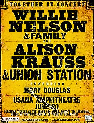 $14.51 • Buy Willie Nelson / Alison Krauss & Union Station 2015 Salt Lake Concert Tour Poster