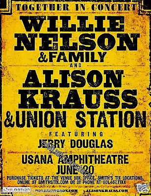 Willie Nelson / Alison Krauss & Union Station 2015 Salt Lake Concert Tour Poster • $15.96