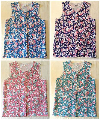 New Ladies Button Front Two Pocket Floral Tabard Overall Cleaning Apron Workwear • £9