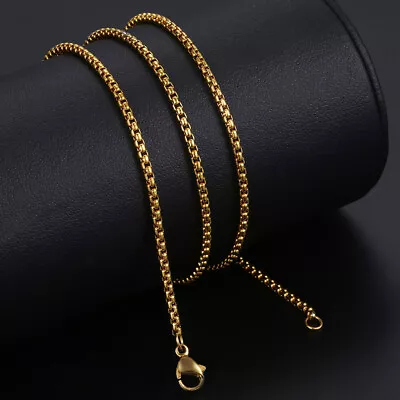 2mm 16 -30  Box Link Gold Plated Stainless Steel Chain Necklace Men Women Unisex • $8.79