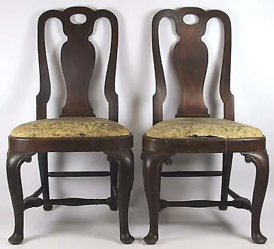 Pair Of Chairs Queen Anne-style. Walnut Wood. Boxwood Marquetry. 18th Century • £1847.32