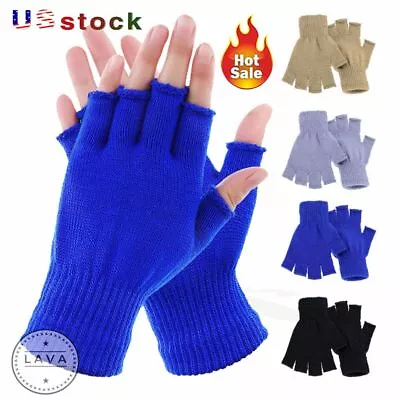 Thermal Knitted Fingerless Gloves Warm Winter Half Finger Gloves For Men Women • $6.71