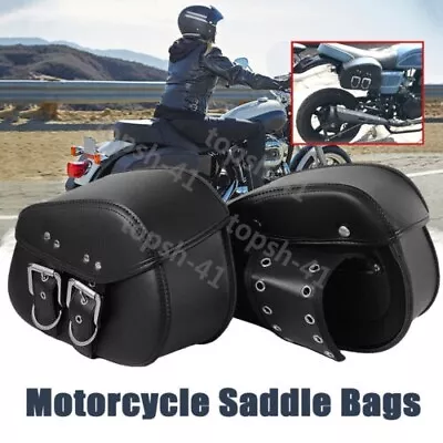 Motorcycle PU Leather Saddle Bags For Yamaha V-Star XVS 250 650 950 1100 1300 • $59.05