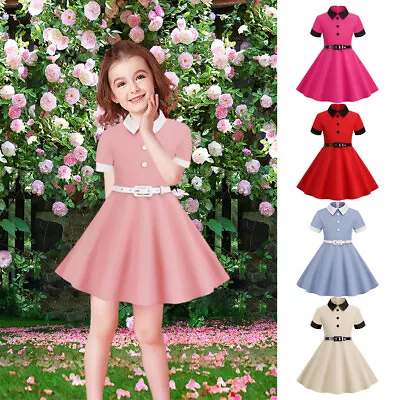 Girls Kids 50s 60s Vintage Rockabilly Swing Dress Summer Polka Dot Party  Dress. • £14.99