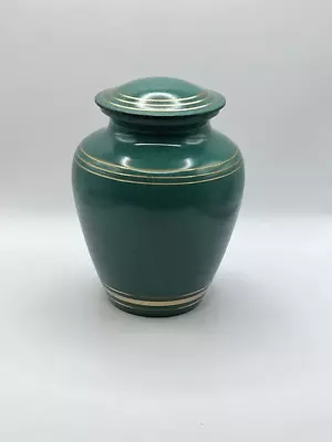 Personalized Dog Urn Metal Green Patina Urn. With Gold Bands. 3 Sizes • $63.75