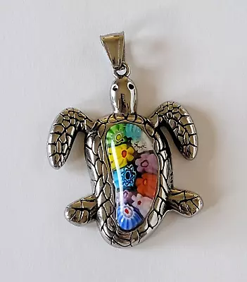 Millefiori Glass Sea Turtle Pendant Stainless Steel Multicolor New • $11.99