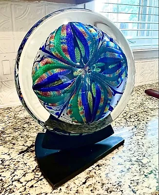 Large Rollin Karg Signed Dated Dichroic Glass Sculpture On Heavy Metal Stand • $899