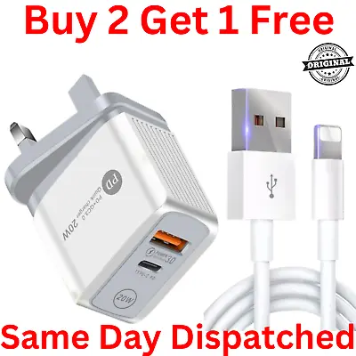 IPhone Charger Plug Cable USB-C USB Fast PD 20W For Apple IPhone 15 14 13 12 11 • £2.99