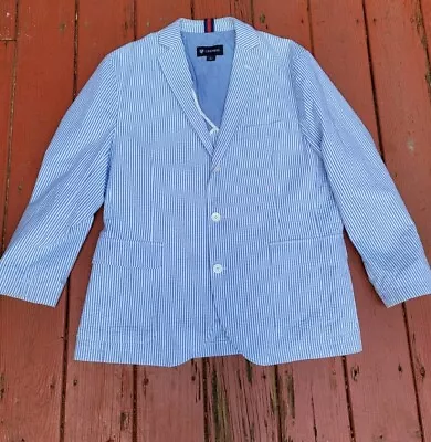 Men's CREMIEUX Seersucker Jacket Blazer Sport Coat Blue Striped Cotton Large 44R • $20.99